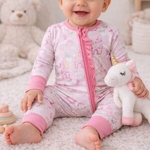 NEW Riley Grace 12-18M Pink Unicorn Garden Bamboo Zippy Pajamas Castle Princess